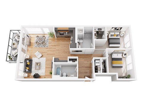 Floor plan for 2 beds, 2 baths, 1083 sqft
